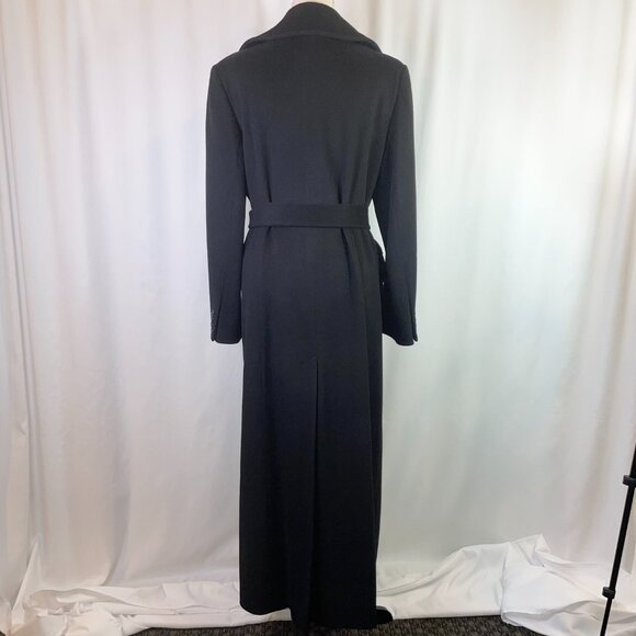Calvin Klein Maxi Coat Size 12 Vintage 80's Black Double Breast Belt Merino Wool - Picture 4 of 15